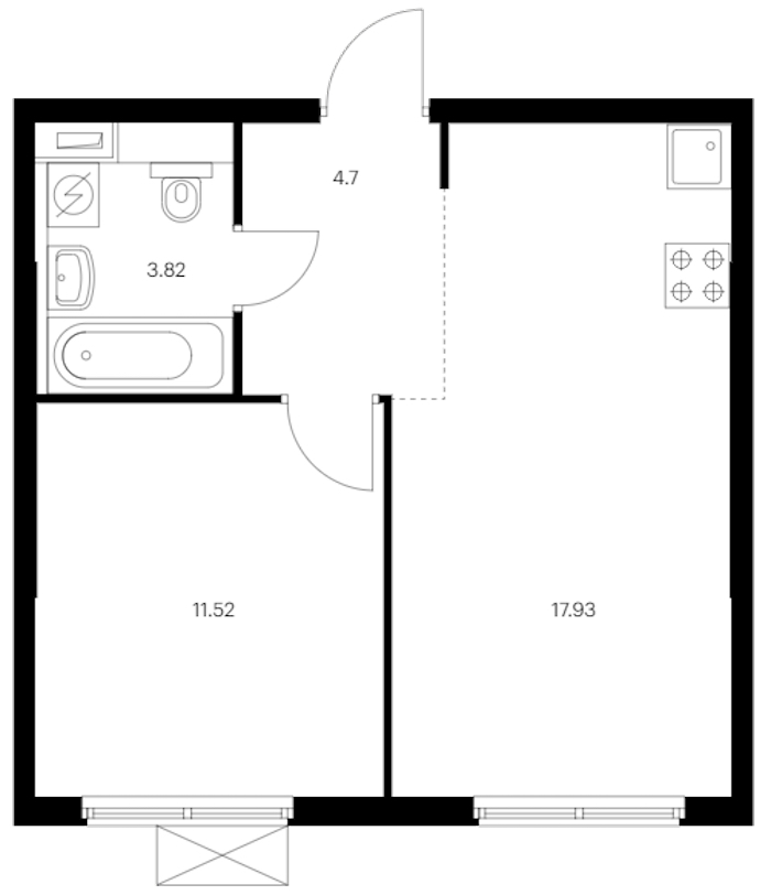 1-комнатная квартира 37.97 м², 10/12 эт., ЖК «Таллинский парк»